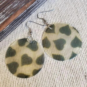 Capiz Shell Earrings Green White Hearts